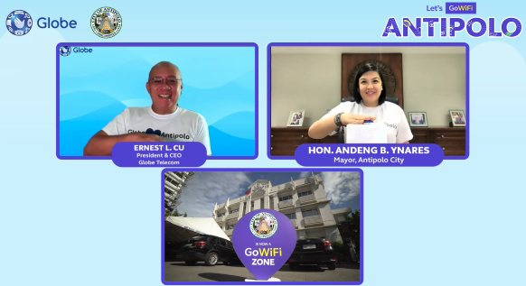 Globe President & CEO, Ernest L. Cu together with Antipolo City Mayor, Hon. Andeng Ynares do the ceremonial button pushing to officially launch Antipolo as Globe's newest GoWiFi Zone.